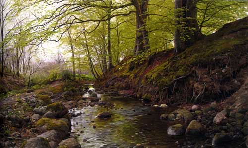 Painting Code#20061-Monsted, Peder Mork(Denmark): Stream in the Woods