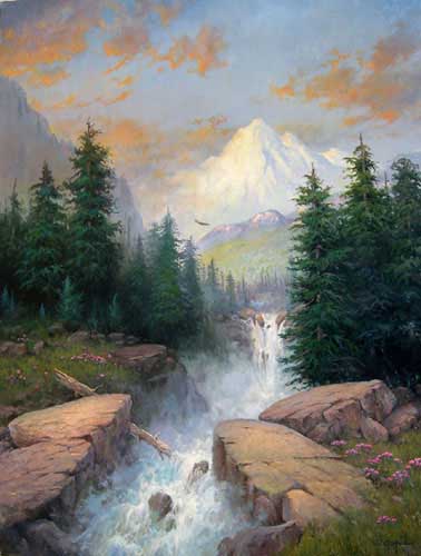 Painting Code#20064-Cal Gaspard: Mountain Waterfall