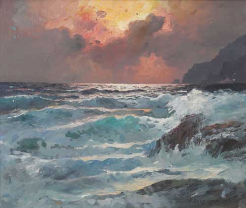 Painting Code#20072-Alexander Dzigurski(USA): Coastal Sunset