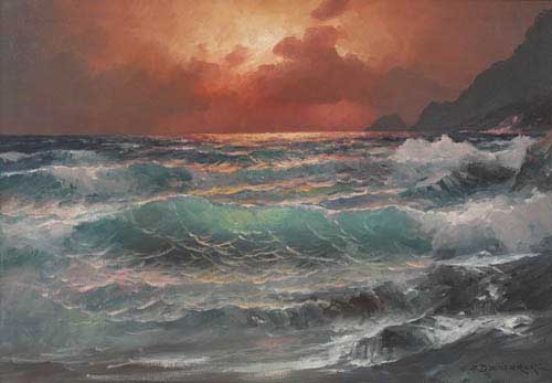 Painting Code#20074-Alexander Dzigurski(USA): Coastal Sunset