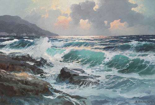 Painting Code#20075- Alexander Dzigurski(USA): Seascape