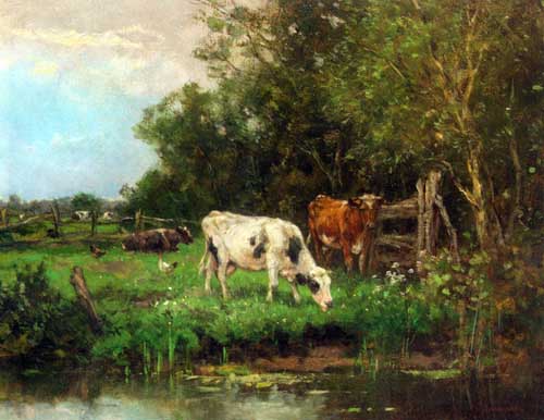 Painting Code#2008-Scherrewitz, Johan Frederik Cornelis: Cows Watering In A Meadow
