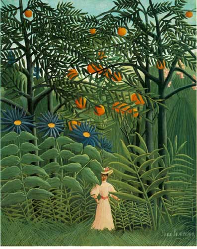 Painting Code#20092-Henri Rousseau (France): Woman Walking In An Exotick Forest

