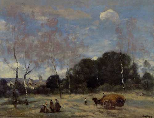 Painting Code#20115-Corot, Jean-Baptiste-Camille - Return of the Hayers to Marcoussis