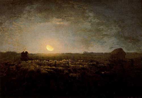 Painting Code#20332-Millet, Jean-Francois - The Herd Prairie, moonlight