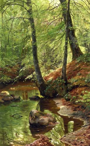 Painting Code#2229-Monsted, Peder Mork (Denmark) - A Forest Stream