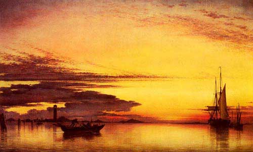 Painting Code#2319-Cooke, Edward William(UK): Sunset On The Lagune Of Venice - San Georgio-In-Alga And The Euganean Hills In The Distance