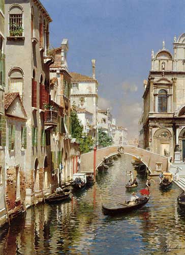 Painting Code#2776-Santoro, Rubens(Italy): A Venetian Canal with the Scuola Grande di San Marco and Campo San Giovanni e Paolo, Venice