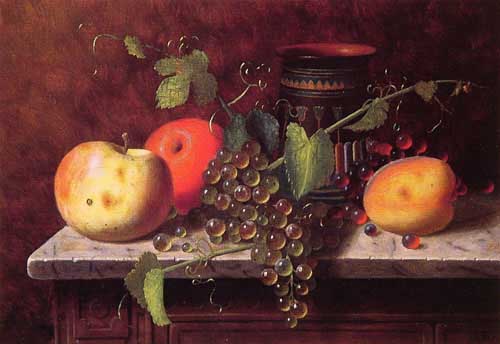 Painting Code#3275-Harnett, William Michael(USA): Still Life with Fruit and Vase
