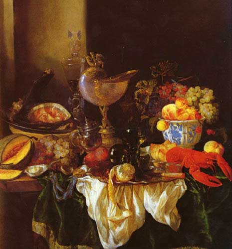 Painting Code#3349-Beyeren, Abraham van(Baroque): A Still Life with a Nautilus Cup 
 
