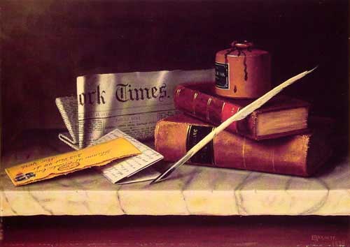 Painting Code#3385-Harnett, William Michael(USA): Still Life with Letter to Thomas B. Clarke
