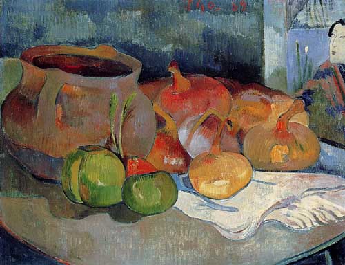 Painting Code#3703-Gauguin, Paul - Still Life with Onions, Beetroot and a Japanese Print