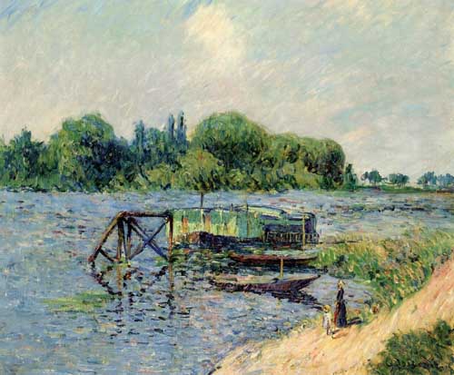 Painting Code#40017-Gustave Loiseau: Laundry on the Seine at Herblay
