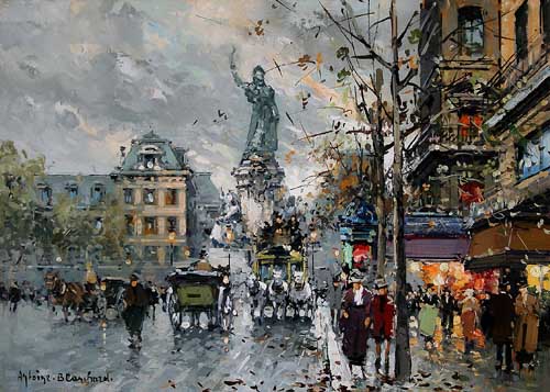 Painting Code#40656-Antoine Blanchard(France): Place de la Republique