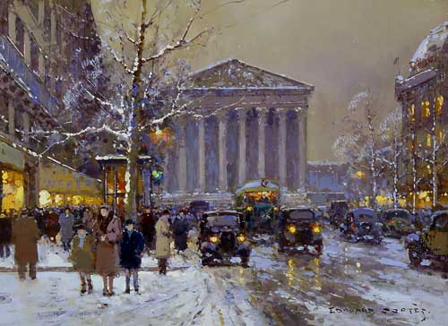 Painting Code#40659-Edouard Leon Cortes(France): Rue Royale Madeleine in Winter
