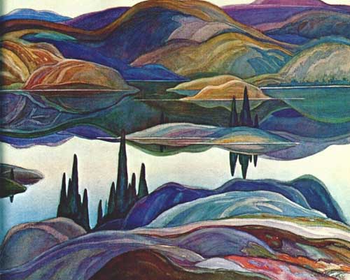 Painting Code#40958-Franklin Carmichael(Canadian, 1890-1945): Mirror Lake