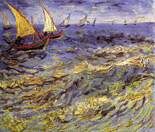 Painting Code#41551-Vincent Van Gogh - Fishing Boats at Sea ( Seascape at Saintes-Maries)