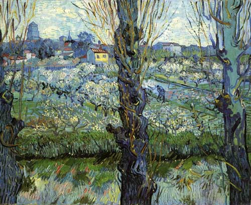 Painting Code#41575-Vincent Van Gogh - Orchard in Bloom with Poplars, orignial size: 72x92cm
