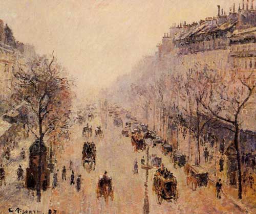 Painting Code#41673-Pissarro, Camille - Boulevard Montmartre, Morning, Sunlight and Mist
