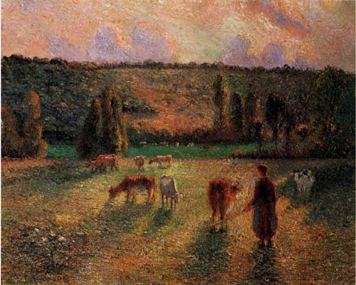 Painting Code#41683-Pissarro, Camille - Cowherd at Eragny