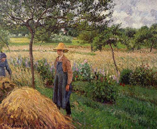 Painting Code#41705-Pissarro, Camille - Grey Weather, Morning with Figures, Egagny