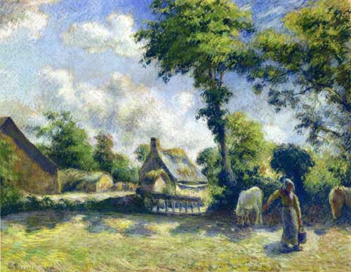 Painting Code#41718-Pissarro, Camille - Landscape at Melleray, Woman Carrying Water to Horses