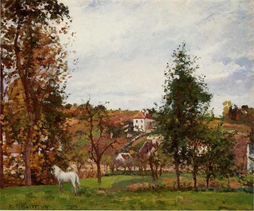 Painting Code#41734-Pissarro, Camille - Landscape with a White Horse in a Meadow, L&#039;Hermitage