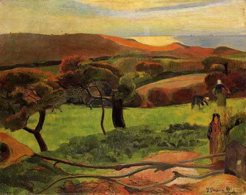 Painting Code#42108-Gauguin, Paul - Breton Landscape - Fields by the Sea (also known as Le Pouldu)
