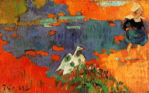 Painting Code#42110-Gauguin, Paul - Breton Woman and Goose by the Water