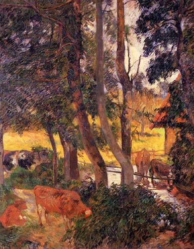 Painting Code#42115-Gauguin, Paul - Cattle Drinking (also known as Edge of the Pond)