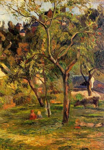 Painting Code#42116-Gauguin, Paul - Children in the Pasture (also known as Orchard below Bihorel Church)