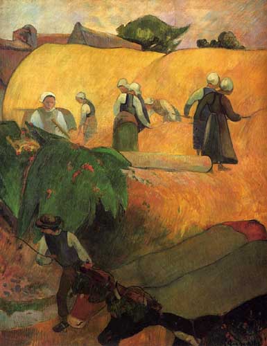 Painting Code#42144-Gauguin, Paul - Haymaking in Brittany