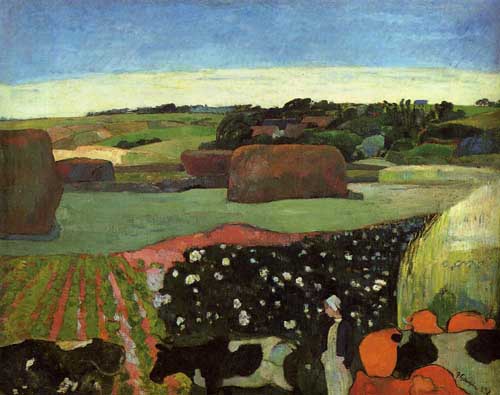 Painting Code#42146-Gauguin, Paul - Haystacks in Britanny (also known as The Potato Field)