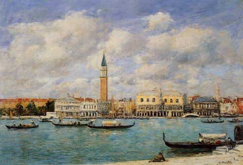 Painting Code#42353-Eugene-Louis Boudin - Venice, the Campanile, View of Canal San Marco from San Giorgio