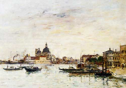 Painting Code#42356-Eugene-Louis Boudin - Venice, the Mole at the Entrance of the Grand Canal and the Salute