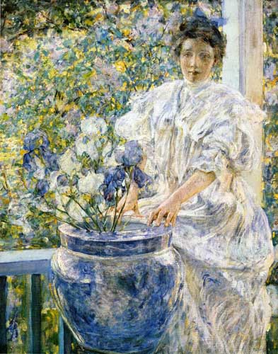 Painting Code#45051-Reid, Robert(USA) - Woman on a Porch with Flowers