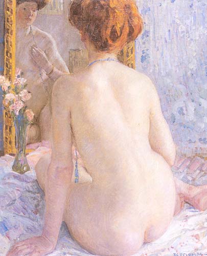 Painting Code#45182-Frieseke, Frederick Carl(USA): Reflections (Marcelle)