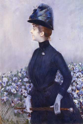 Painting Code#45440-Helleu, Paul Cesar(France): Lady with Flowers