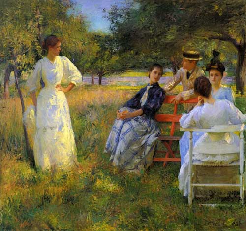 Painting Code#45682-Edmund Tarbell - In the Orchard