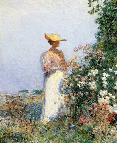Painting Code#45684-Frederick Childe Hassam - Lady in Flower Garden