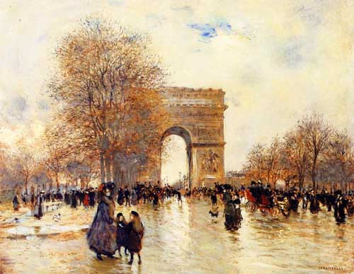 Painting Code#45687-Jean-Francois Raffaelli - The Arc de Triomphe, Autumn Effect