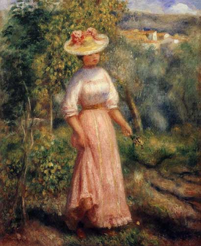 Painting Code#46028-Renoir, Pierre-Auguste - Young Woman in Red in the Fields