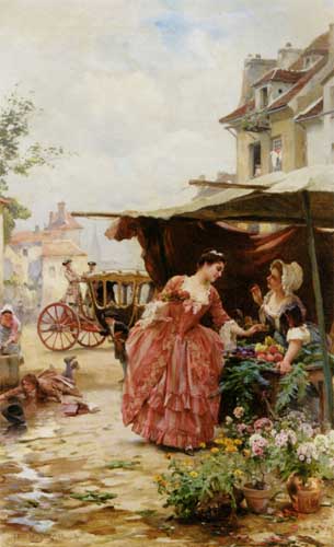 Painting Code#46270-Schryver, Louis Marie de - Une Marchande De Fruits et de Fleurs