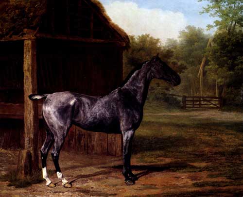 Painting Code#5011-Jacques-Laurent Agasse: Lord Rivers Roan Mare In A Landscape
