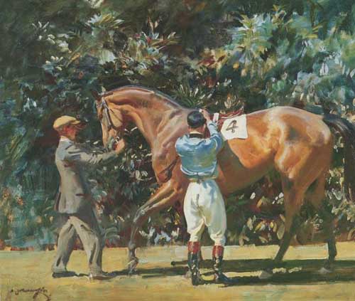 Painting Code#5023-Munnings, Sir Alfred James(UK) - The Blue Jockey
