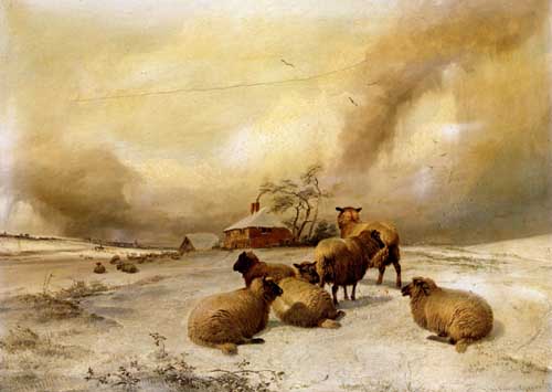 Painting Code#5157-Cooper, Thomas Sidney - Sheep In A Winter Landscape