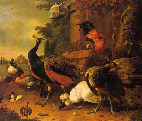 Painting Code#5196-Hondecoeter, Melchior de(Holland): Birds in a Park