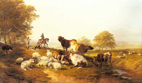 Painting Code#5257-Cooper, Thomas Sidney(UK): Cattle and Sheep Resting in an Extensive Landscape 
 
