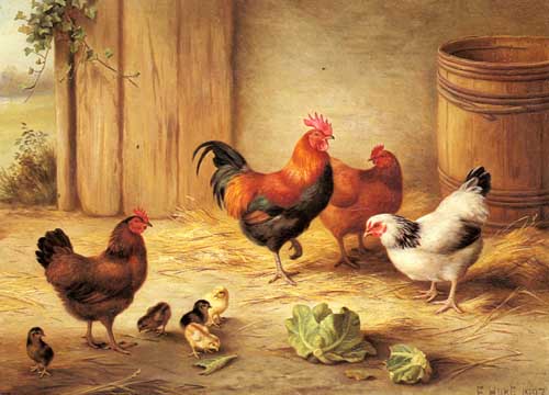 Painting Code#5306-Hunt, Edgar(UK): Chickens in a Barnyard
