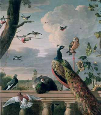 Painting Code#5518-Hondecoeter, Melchior de(Holland) - Palace of Amsterdam with Exotic Birds